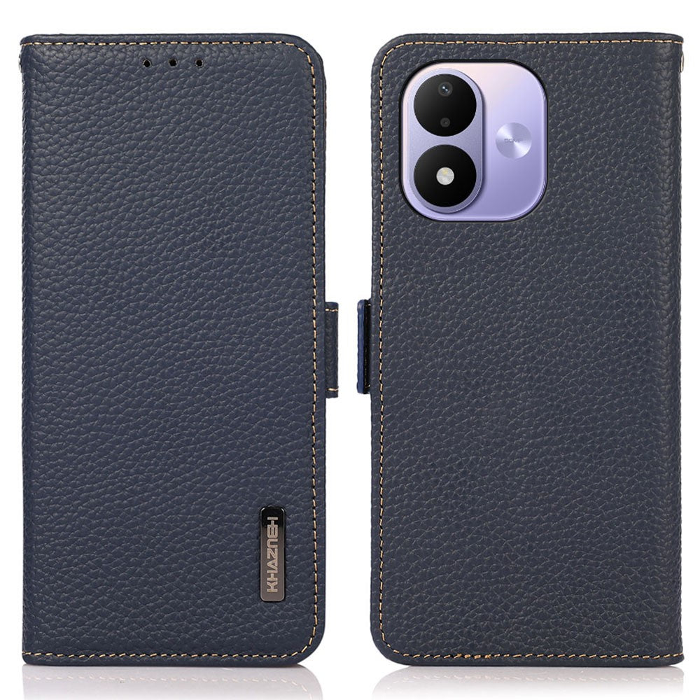 KHAZNEH for Xiaomi Redmi Note 17 4G (Global) / Note 17 5G (Global) / Note 17 (India / China) 5G Phone Case Litchi Texture Genuine Cow Leather Cover RFID Blocking