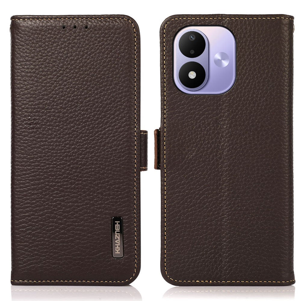 KHAZNEH for Xiaomi Redmi Note 17 4G (Global) / Note 17 5G (Global) / Note 17 (India / China) 5G Phone Case Litchi Texture Genuine Cow Leather Cover RFID Blocking