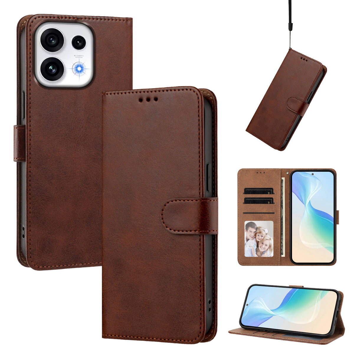For Oppo Reno16 Pro 5G (Global) / Oppo Reno16 5G (China) / Oppo Reno16 5G (Global) Case Wallet Flip Stand PU Leather Phone Cover with Wrist Strap