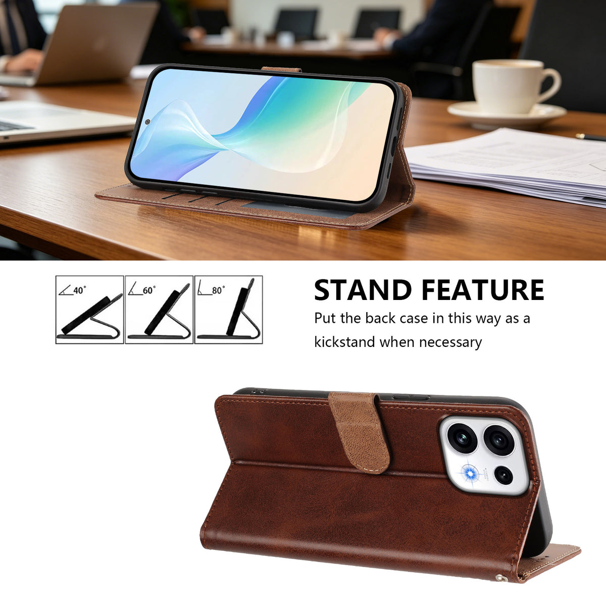 For Oppo Reno16 Pro 5G (Global) / Oppo Reno16 5G (China) / Oppo Reno16 5G (Global) Case Wallet Flip Stand PU Leather Phone Cover with Wrist Strap