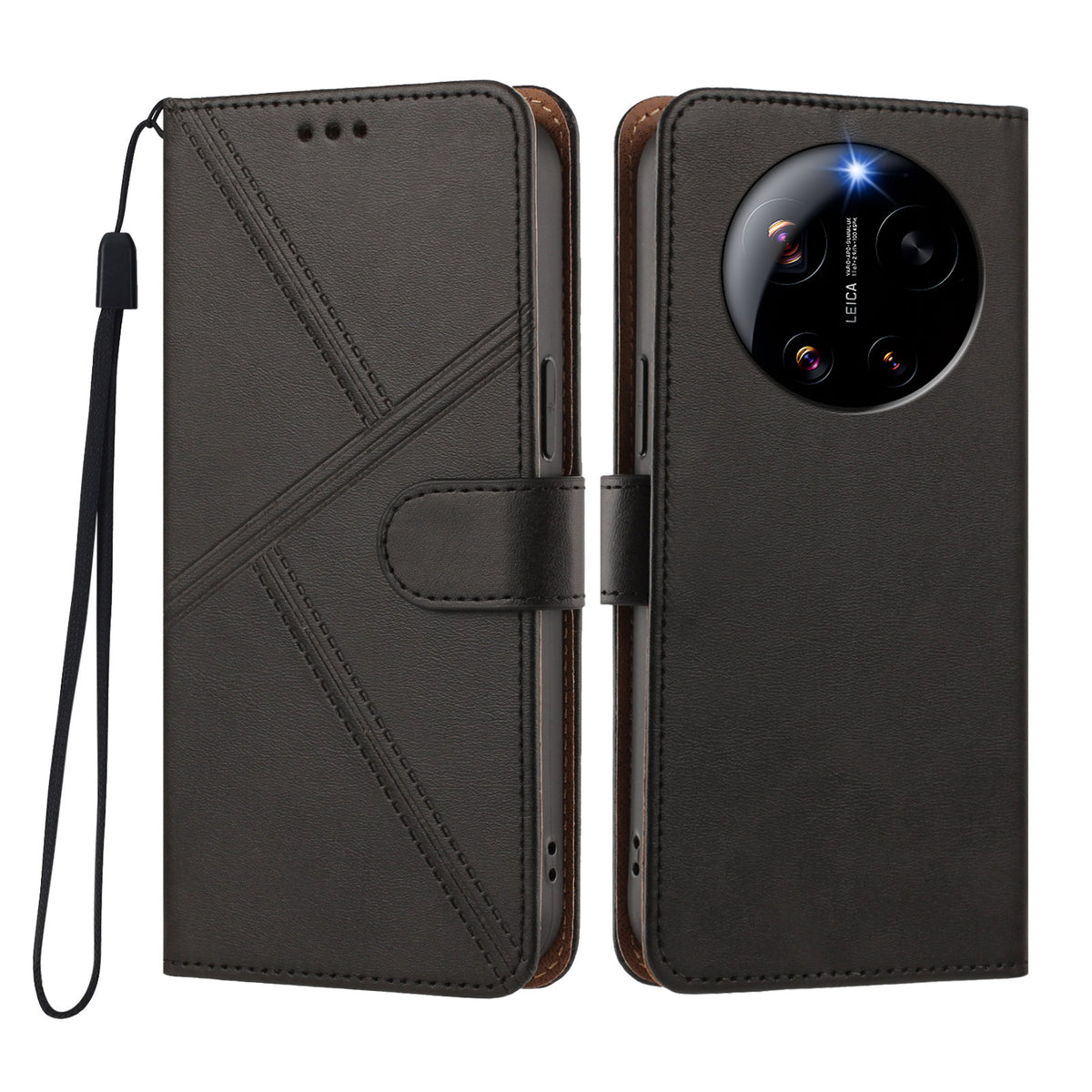 For Xiaomi 17 Ultra 5G Case Diamond Stitch PU Leather Wallet Flip Phone Cover with Wrist Strap