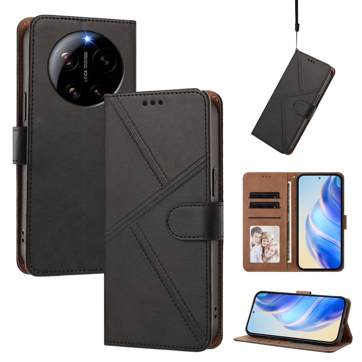 For Xiaomi 17 Ultra 5G Case Diamond Stitch PU Leather Wallet Flip Phone Cover with Wrist Strap