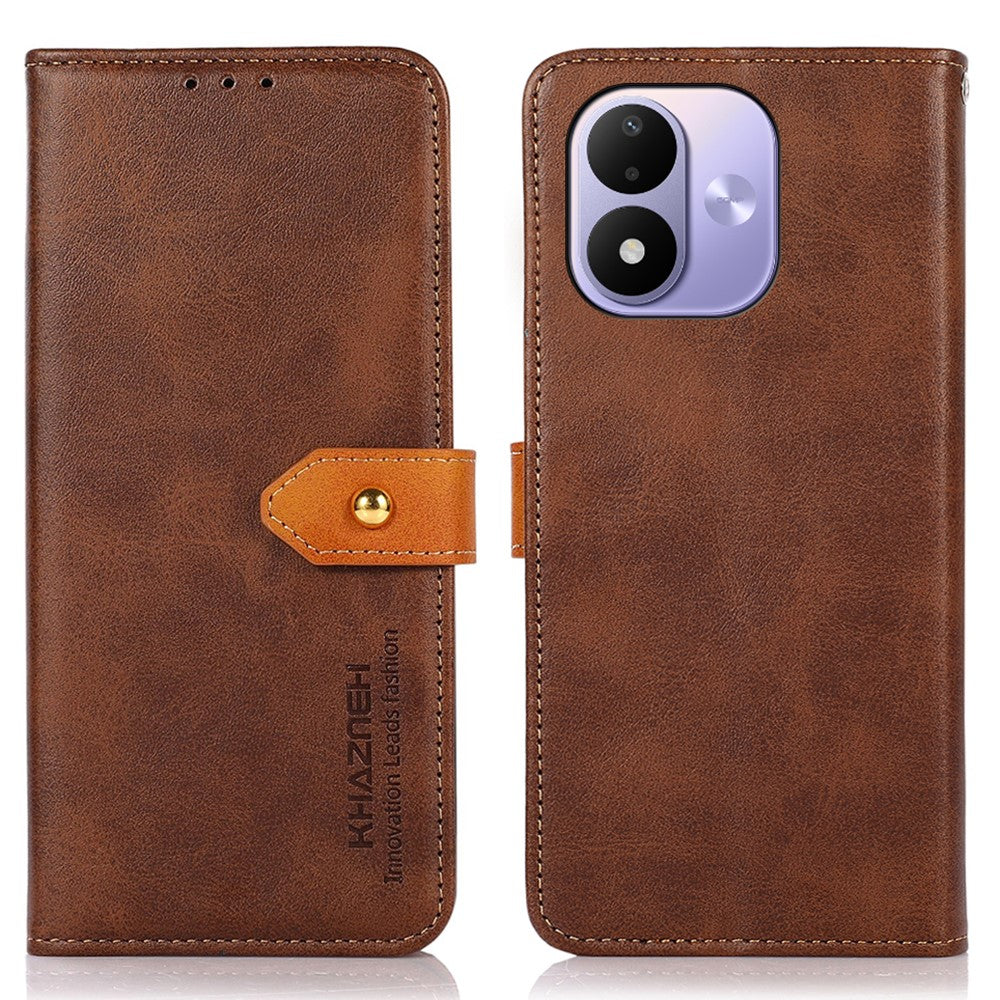 KHAZNEH til Xiaomi Redmi Note 17 4G (Global) / Note 17 5G (Global) / Note 17 (Indien/Kina) 5G-pung med guldfarvet magnetisk spænde, koskindstekstur, læder-flipcover med stativ