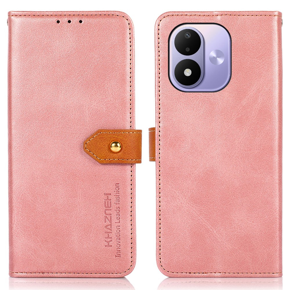 KHAZNEH För Xiaomi Redmi Note 17 4G (Global) / Note 17 5G (Global) / Note 17 (Indien/Kina) 5G Plånboksfodral Guld Magnetiskt Spänne Kohudstruktur Läder Flip Stativ mobilskal