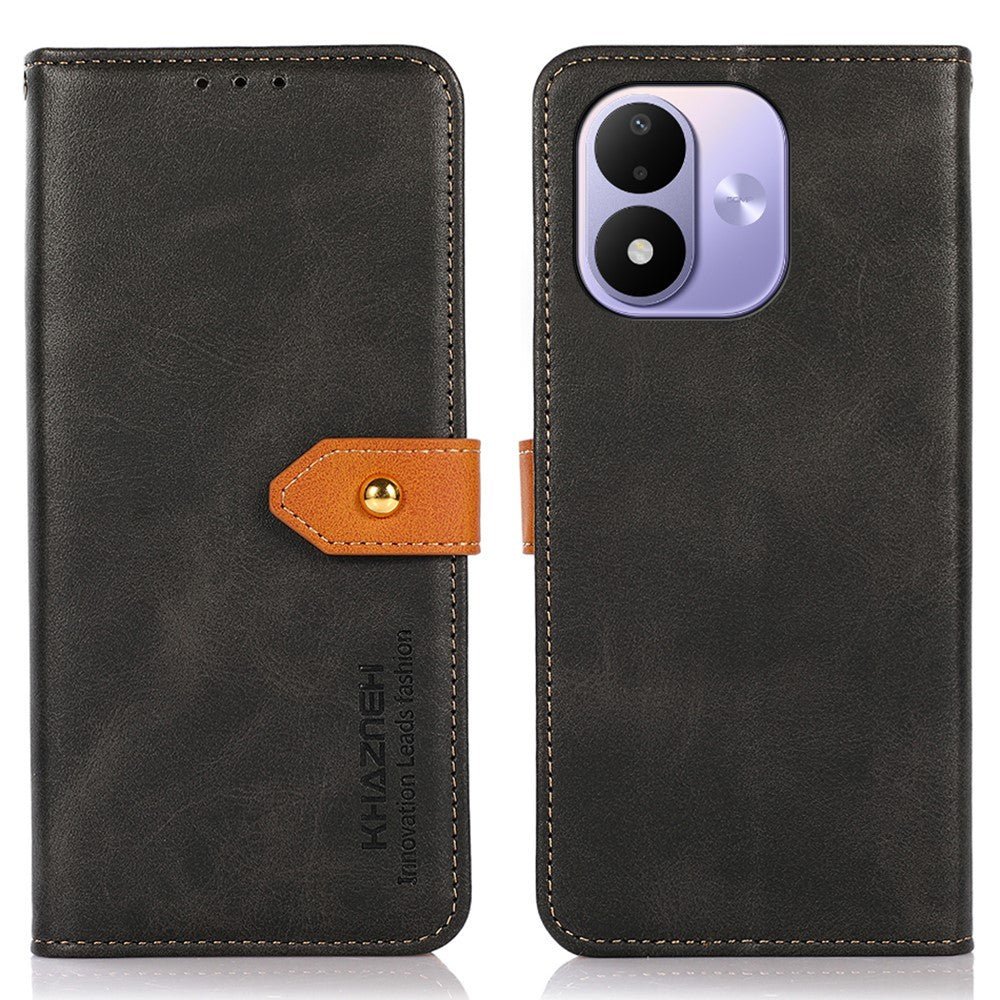 KHAZNEH til Xiaomi Redmi Note 17 4G (Global) / Note 17 5G (Global) / Note 17 (Indien/Kina) 5G-pung med guldfarvet magnetisk spænde, koskindstekstur, læder-flipcover med stativ