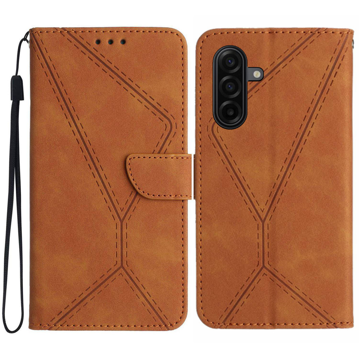 For Samsung Galaxy S26 FE Case Skin Touch Lines Imprinted PU Leather Flip Phone Cover