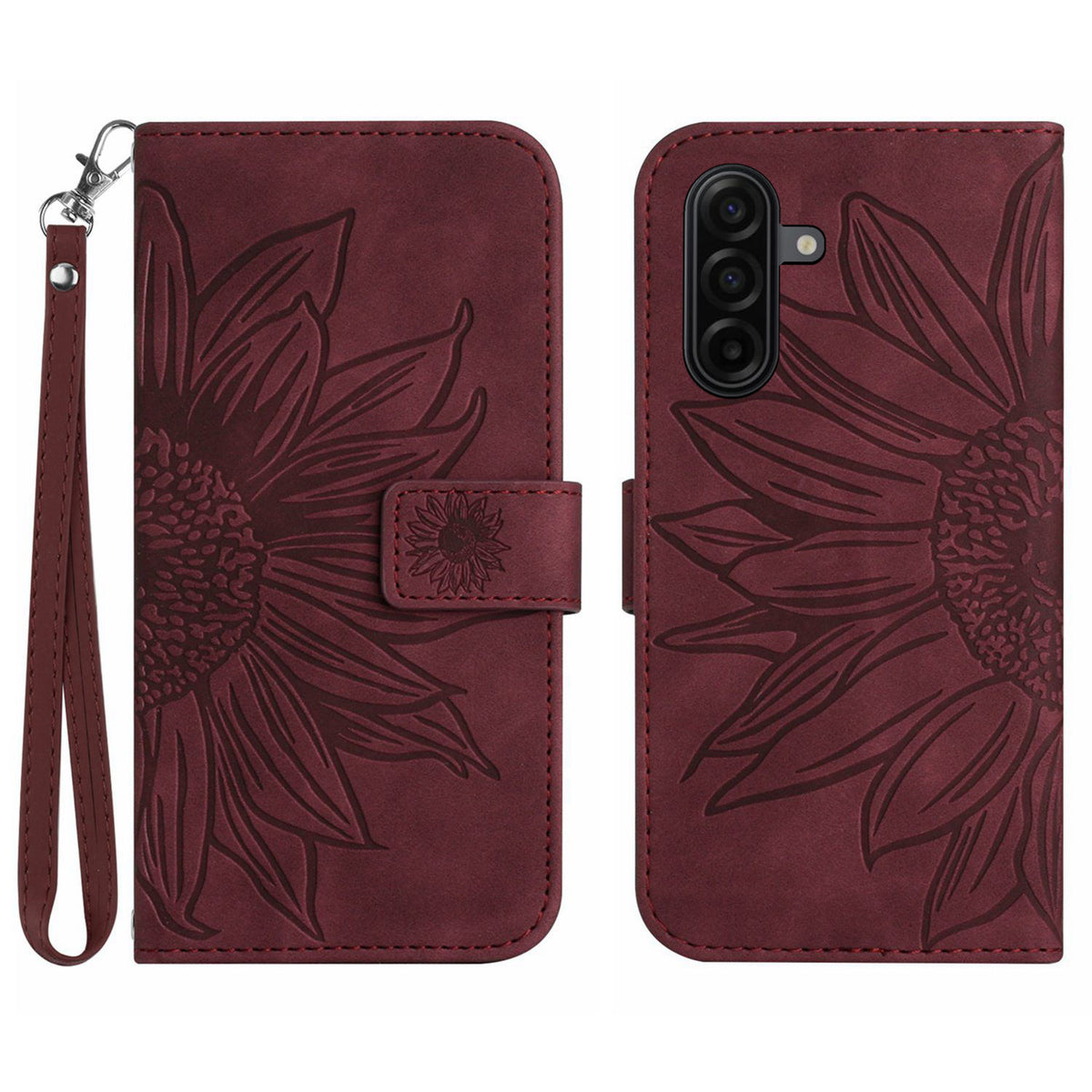 For Samsung Galaxy S26+ Case Sunflower Imprint Leather Wallet Phone Cover with Wrist Strap