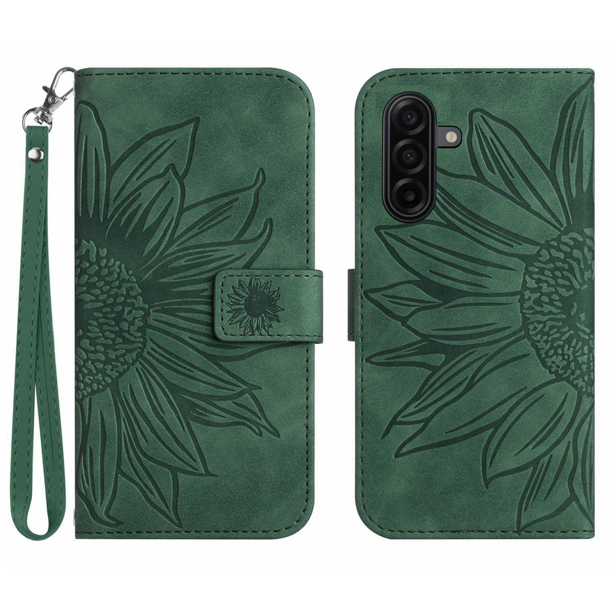 For Samsung Galaxy S26+ Case Sunflower Imprint Leather Wallet Phone Cover with Wrist Strap