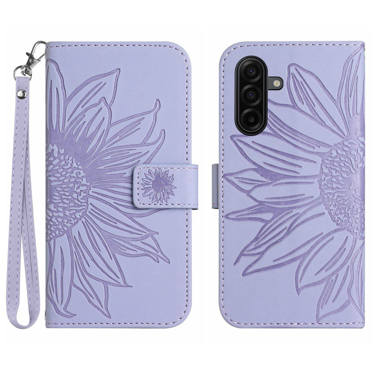 For Samsung Galaxy S26+ Case Sunflower Imprint Leather Wallet Phone Cover with Wrist Strap