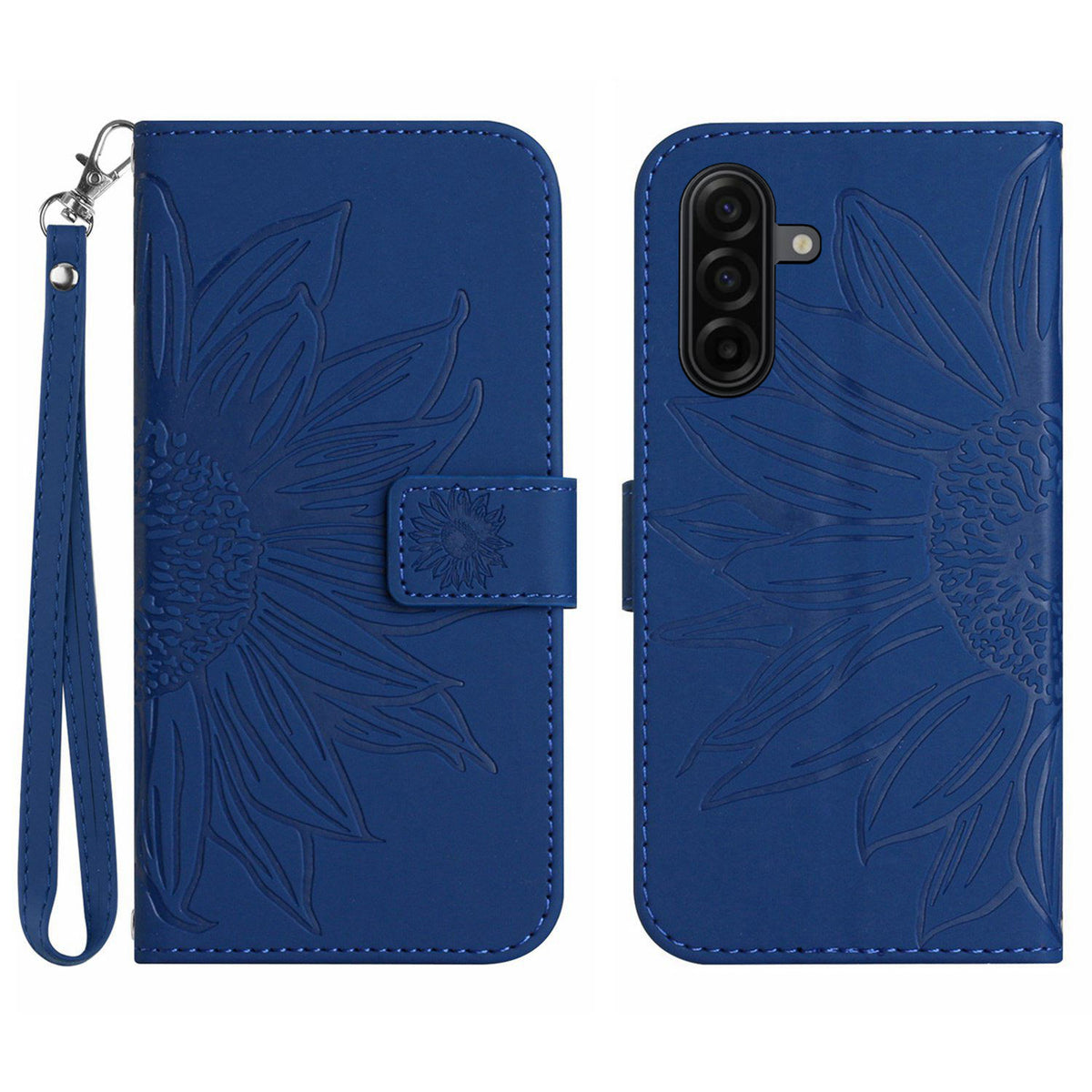 For Samsung Galaxy S26+ Case Sunflower Imprint Leather Wallet Phone Cover with Wrist Strap