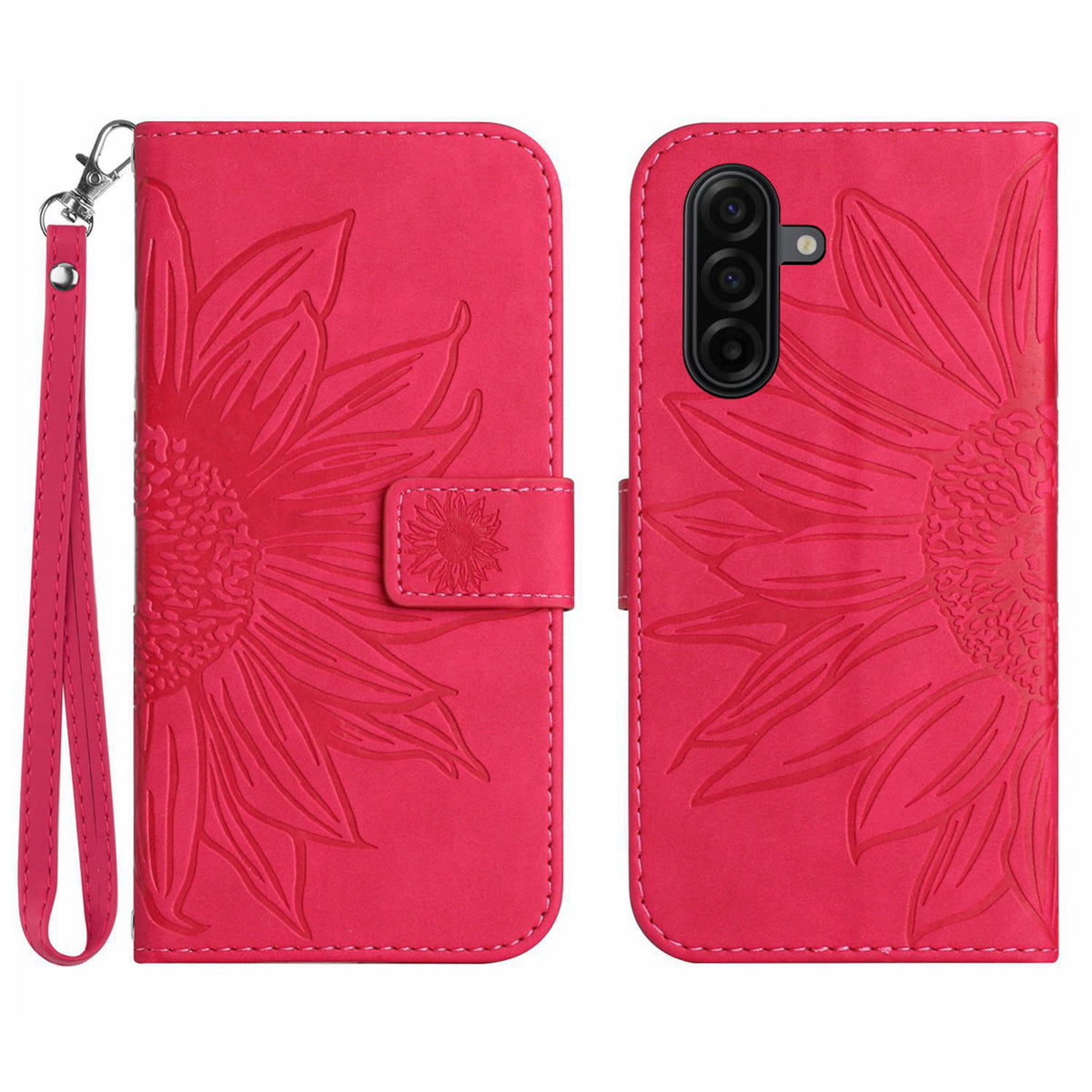 For Samsung Galaxy S26+ Case Sunflower Imprint Leather Wallet Phone Cover with Wrist Strap