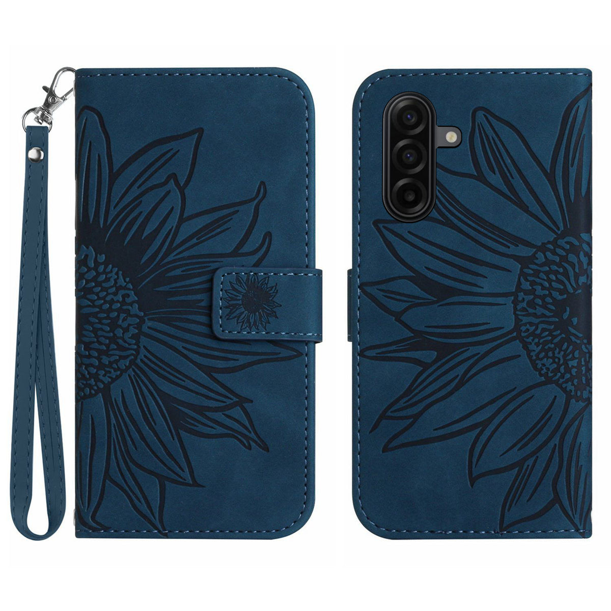 For Samsung Galaxy S26+ Case Sunflower Imprint Leather Wallet Phone Cover with Wrist Strap