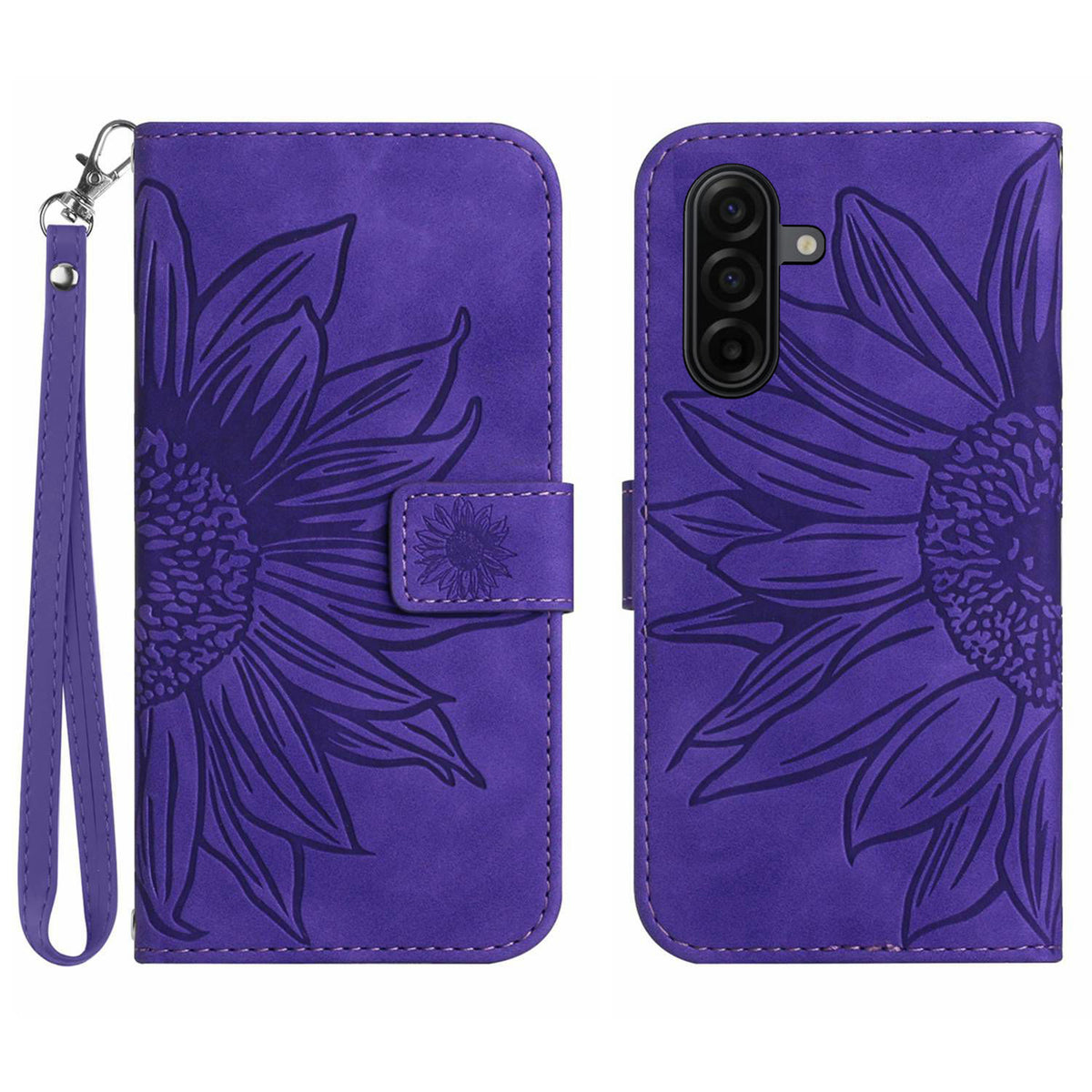 For Samsung Galaxy S26+ Case Sunflower Imprint Leather Wallet Phone Cover with Wrist Strap