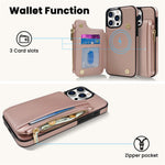 DELIDIGI WE24 til iPhone 16 Pro Max magnetisk cover med kortlommer lynlåslomme læder telefon bagcover