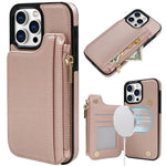 DELIDIGI WE24 for iPhone 16 Pro Magnetic Case with Card Slots Zipper Pocket Leather Phone Back Cover