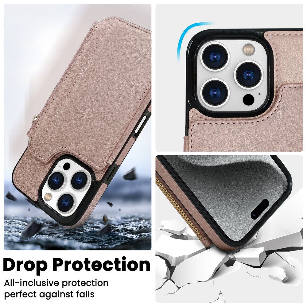 DELIDIGI WE24 for iPhone 16 Pro Magnetic Case with Card Slots Zipper Pocket Leather Phone Back Cover