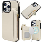 DELIDIGI WE24 for iPhone 16 Pro Magnetic Case with Card Slots Zipper Pocket Leather Phone Back Cover