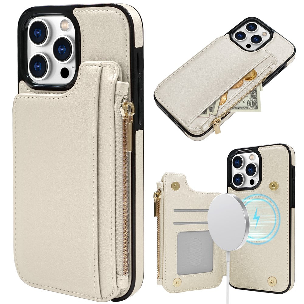 DELIDIGI WE24 for iPhone 16 Pro Magnetic Case with Card Slots Zipper Pocket Leather Phone Back Cover