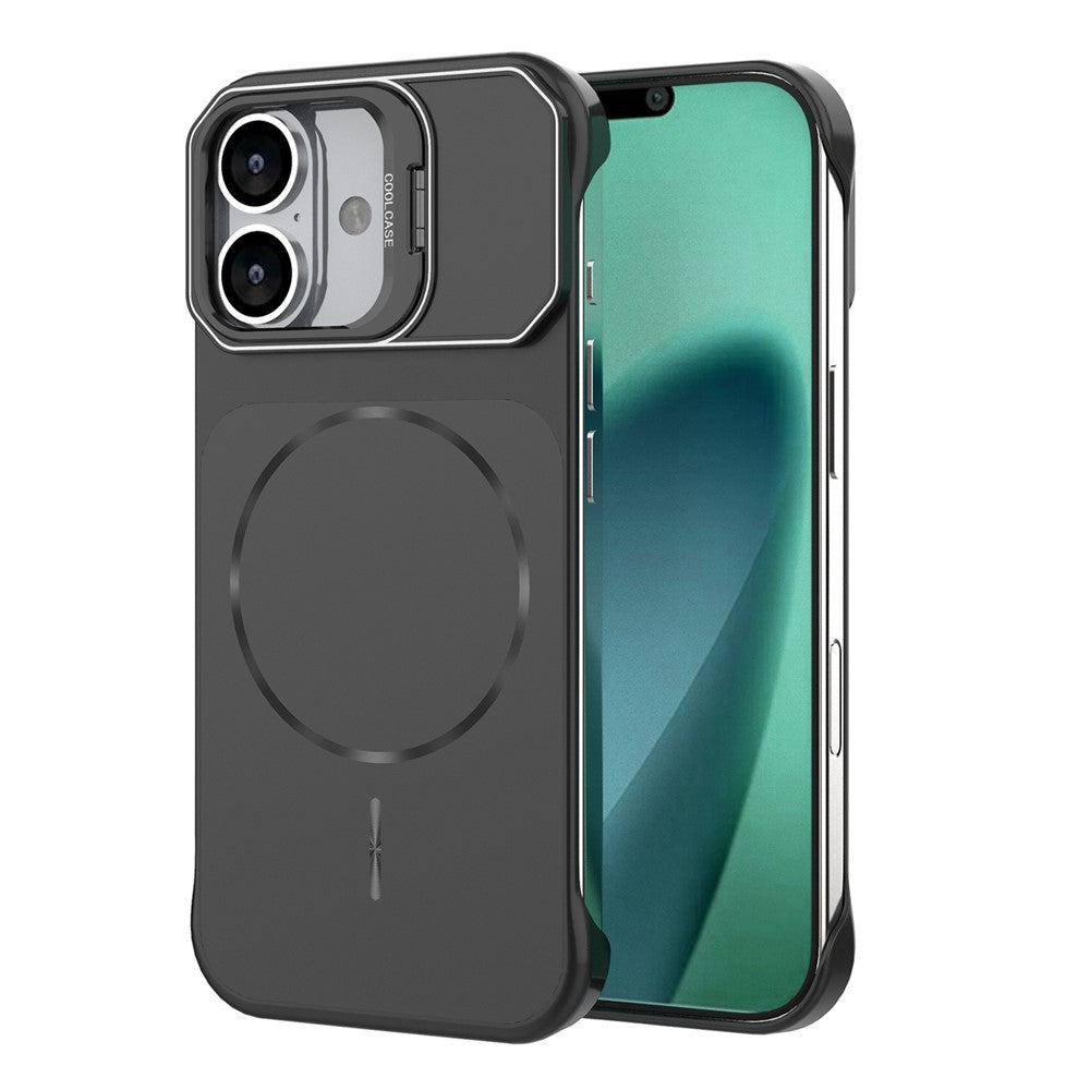 Til iPhone 16 Magnetisk Cover Linse Ramme Støtteben Mat PC Rammefrit Telefoncover