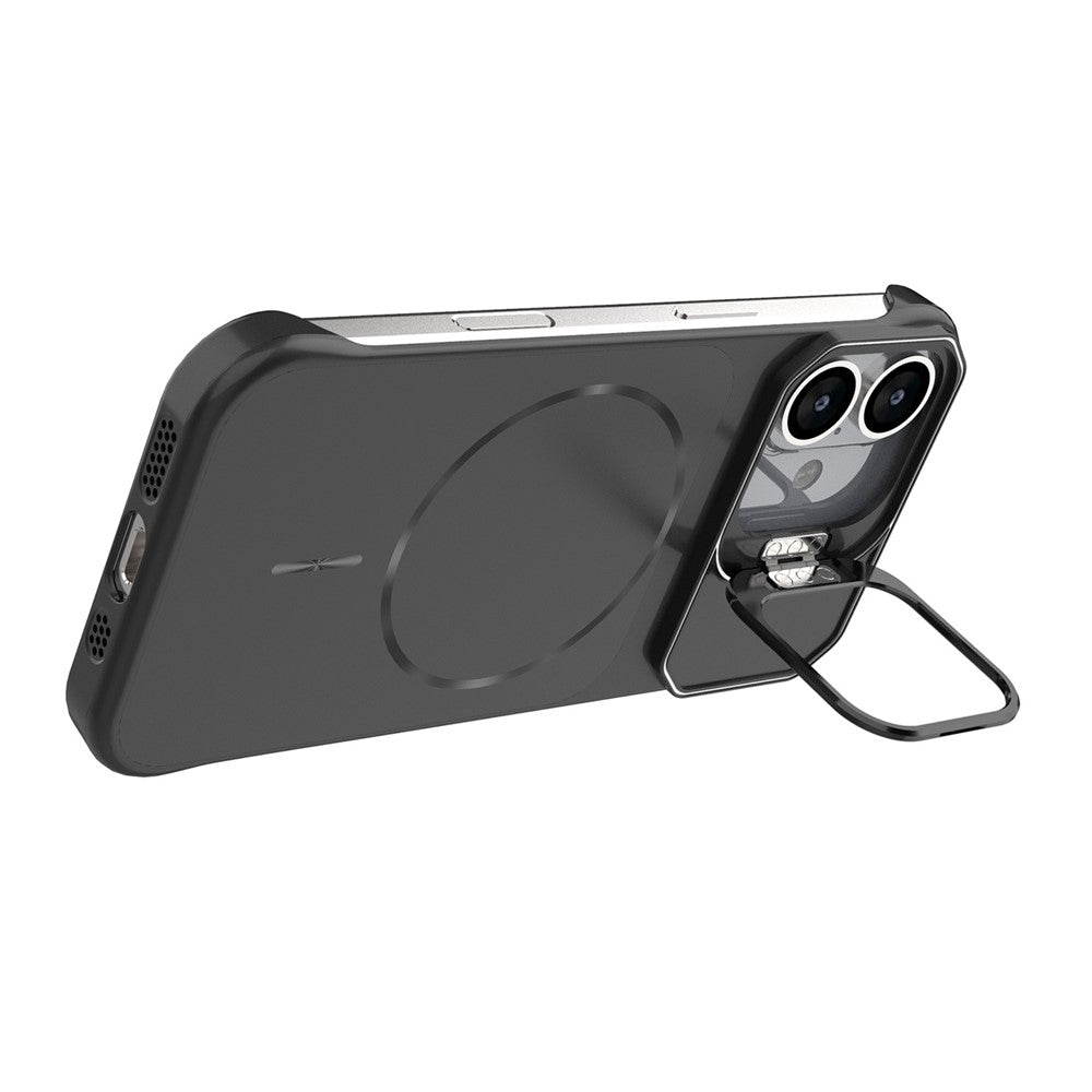 Til iPhone 16 Magnetisk Cover Linse Ramme Støtteben Mat PC Rammefrit Telefoncover