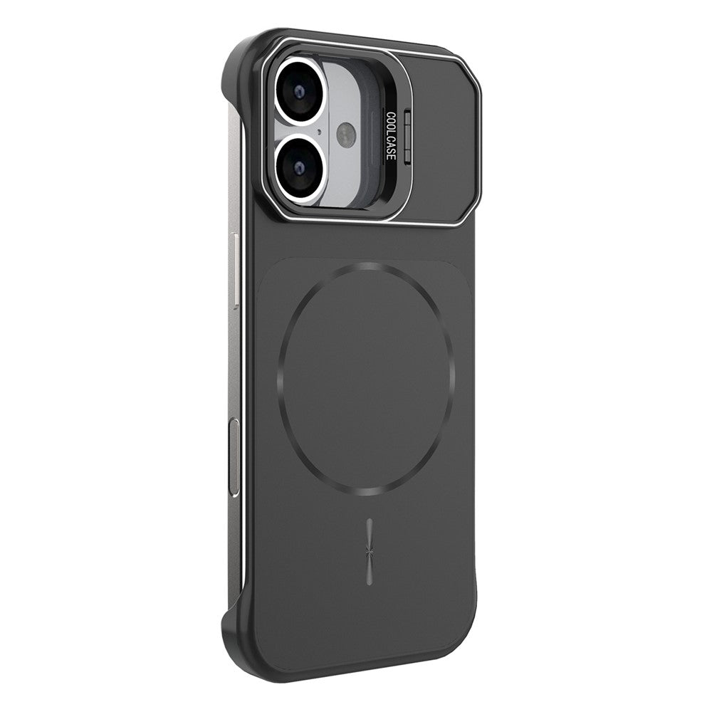 Til iPhone 16 Magnetisk Cover Linse Ramme Støtteben Mat PC Rammefrit Telefoncover