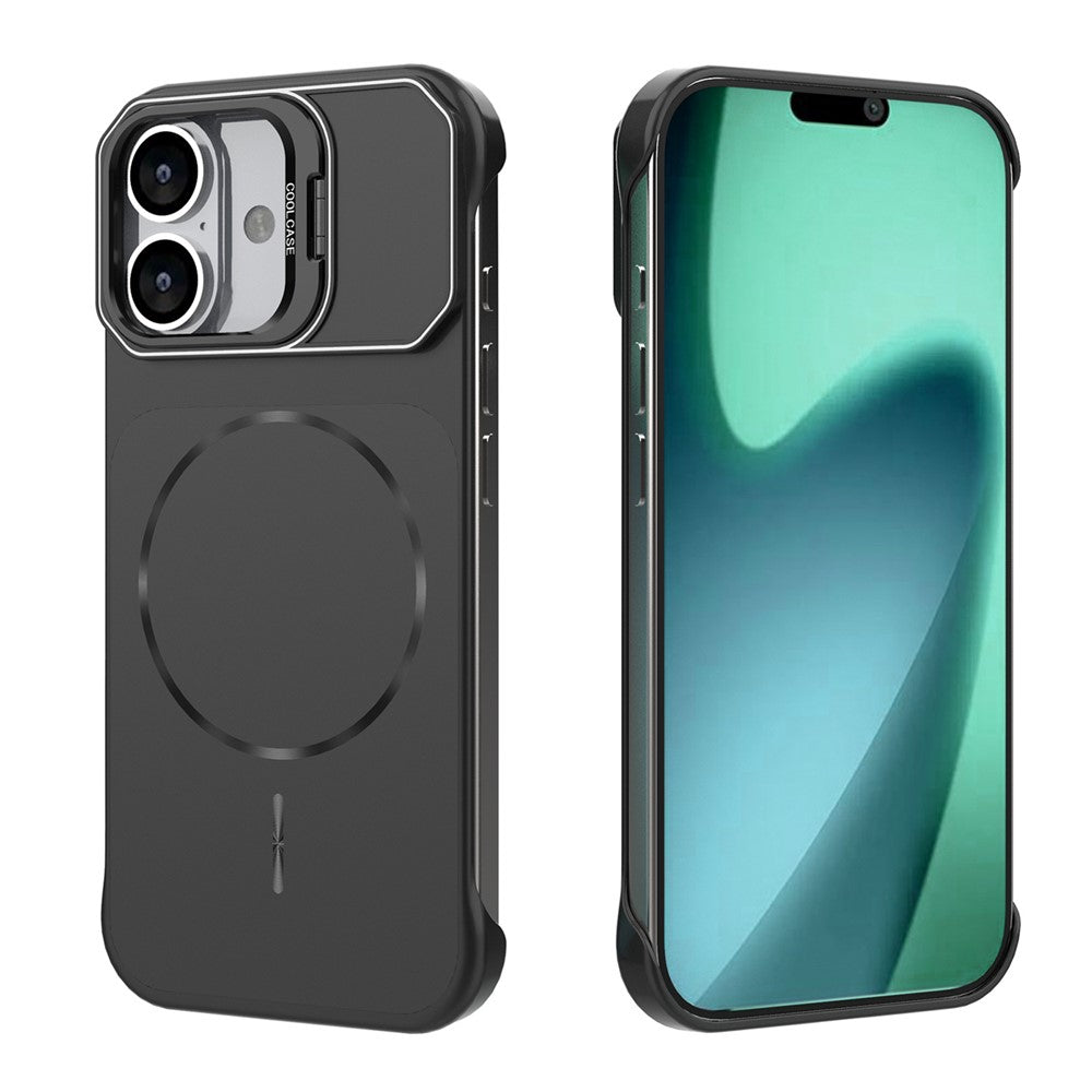 Til iPhone 16 Magnetisk Cover Linse Ramme Støtteben Mat PC Rammefrit Telefoncover