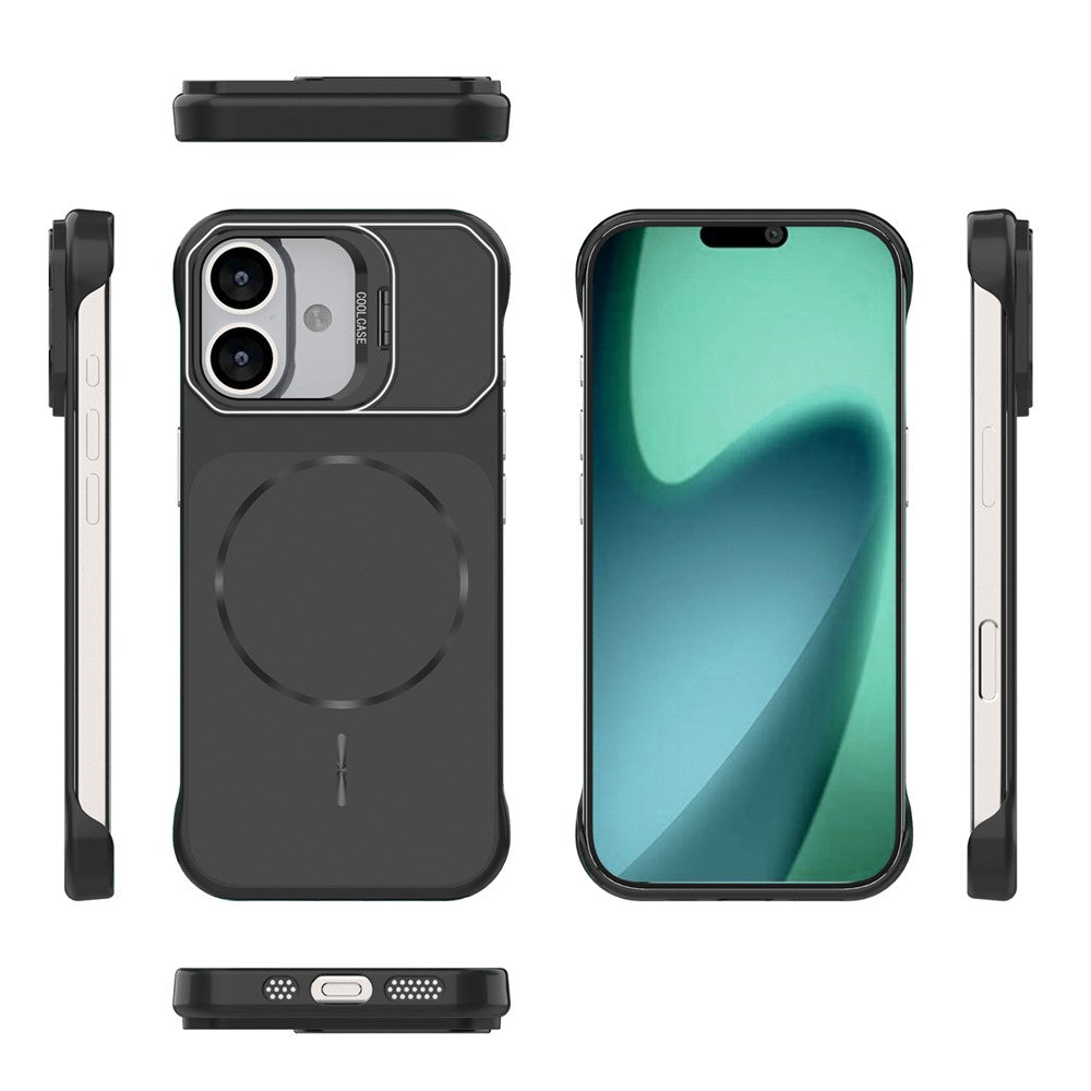 Til iPhone 16 Magnetisk Cover Linse Ramme Støtteben Mat PC Rammefrit Telefoncover