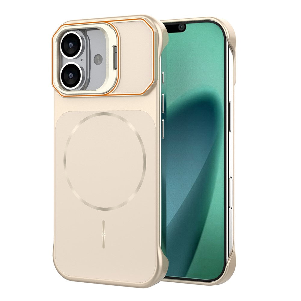 Til iPhone 16 Magnetisk Cover Linse Ramme Støtteben Mat PC Rammefrit Telefoncover