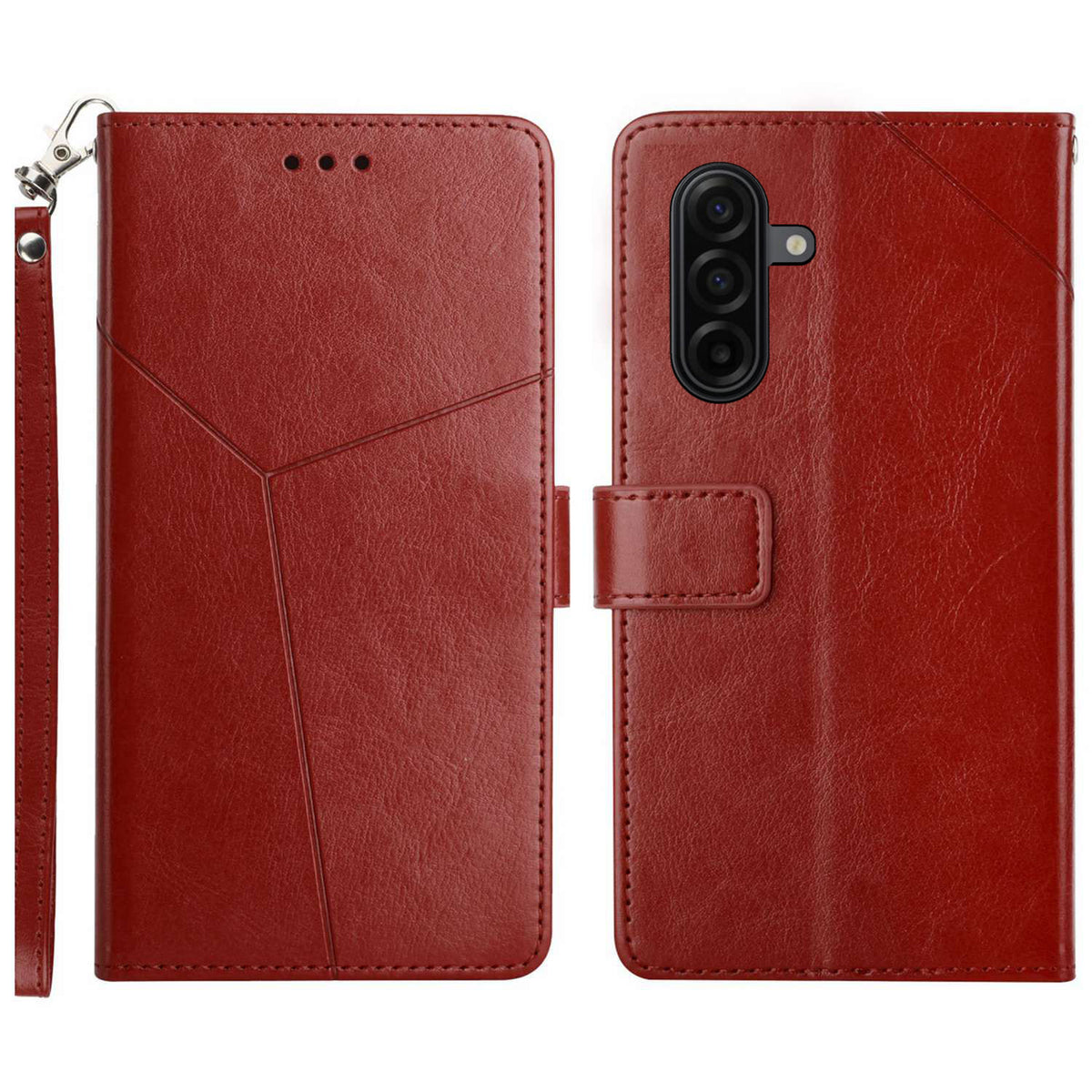 Til Samsung Galaxy S26 FE Cover med Y-formede linjer Præget Læder Telefoncover