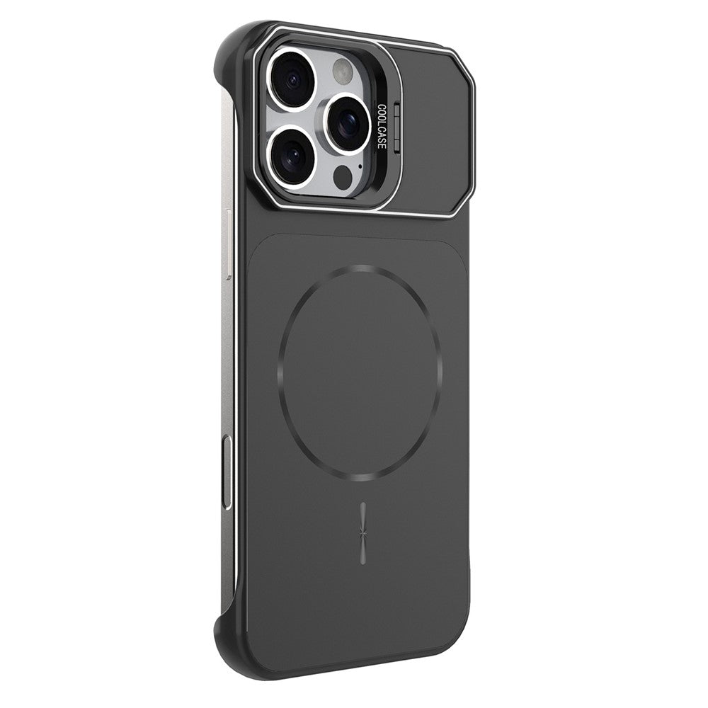For iPhone 16 Pro Max Magnetic Case Lens Frame Kickstand Matte PC Frameless Phone Cover