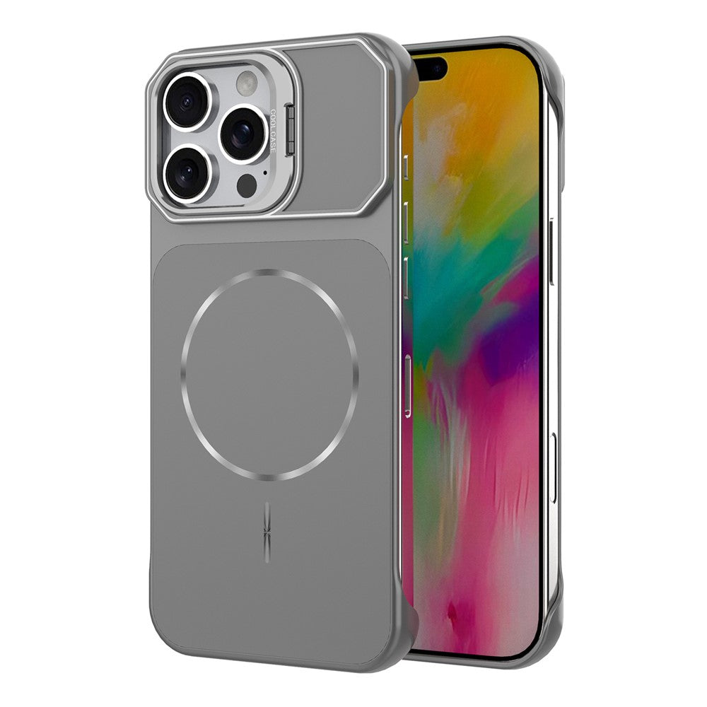 For iPhone 16 Pro Max Magnetic Case Lens Frame Kickstand Matte PC Frameless Phone Cover
