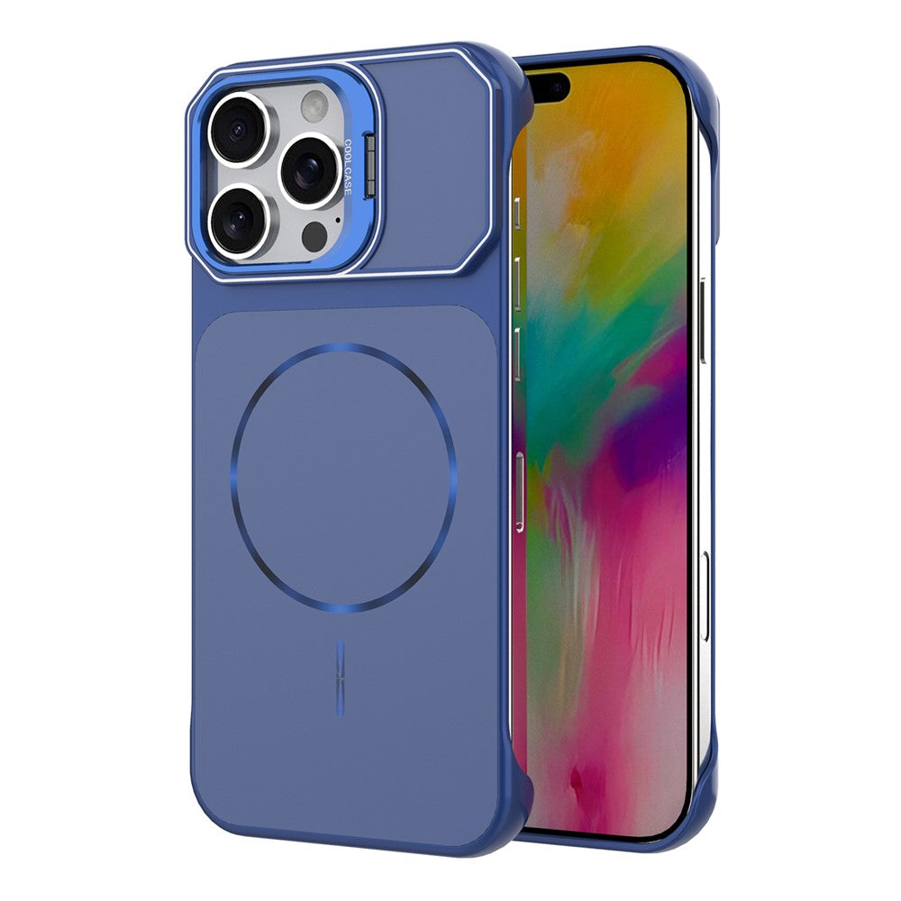 For iPhone 16 Pro Max Magnetic Case Lens Frame Kickstand Matte PC Frameless Phone Cover