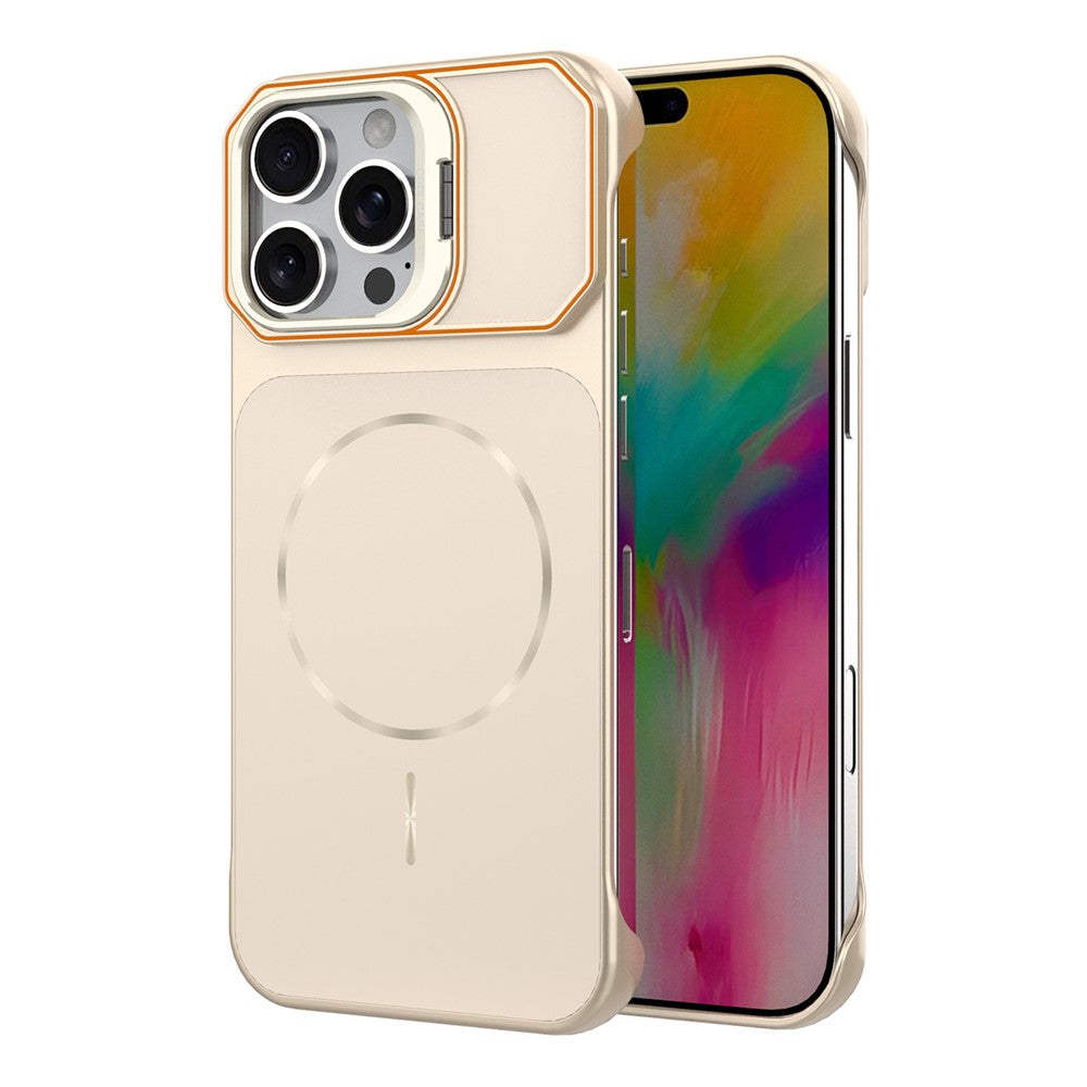 For iPhone 16 Pro Max Magnetic Case Lens Frame Kickstand Matte PC Frameless Phone Cover