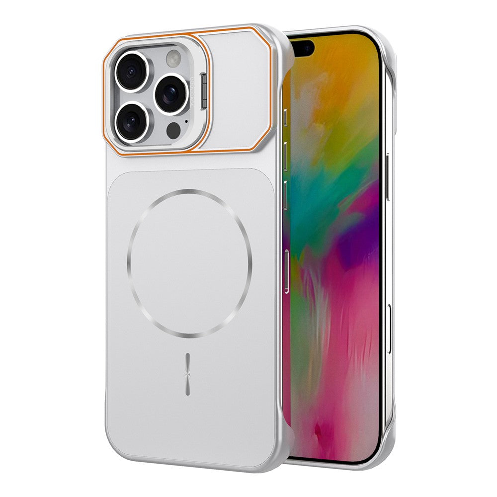 For iPhone 16 Pro Max Magnetic Case Lens Frame Kickstand Matte PC Frameless Phone Cover