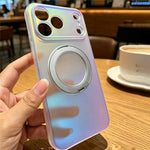 For iPhone 18 Pro / 17 Pro Case Rotating Magnetic Kickstand Iridescent PC + TPU IMD Phone Cover