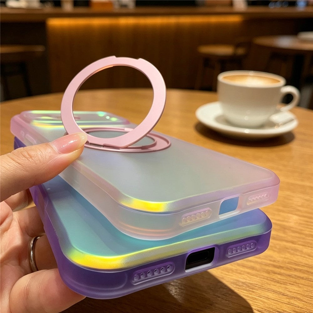 For iPhone 18 Pro / 17 Pro Case Rotating Magnetic Kickstand Iridescent PC + TPU IMD Phone Cover
