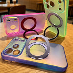 For iPhone 18 Pro / 17 Pro Case Rotating Magnetic Kickstand Iridescent PC + TPU IMD Phone Cover