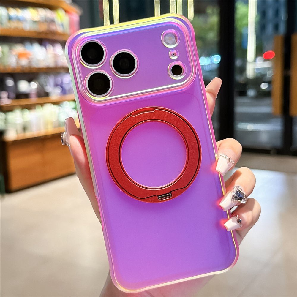 For iPhone 18 Pro / 17 Pro Case Rotating Magnetic Kickstand Iridescent PC + TPU IMD Phone Cover