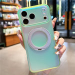 For iPhone 18 Pro / 17 Pro Case Rotating Magnetic Kickstand Iridescent PC + TPU IMD Phone Cover
