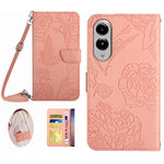 Til Samsung Galaxy S25 Edge cover med sommerfugle- og blomstermønster i læder, med skulderrem