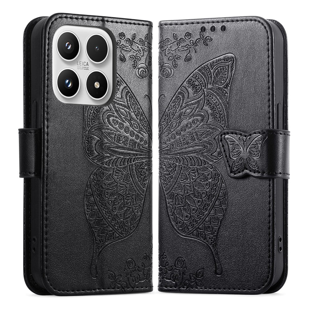 Xiaomi 17 Max-skal med rem, fjärilsmönster, PU-läder, plånboksfodral