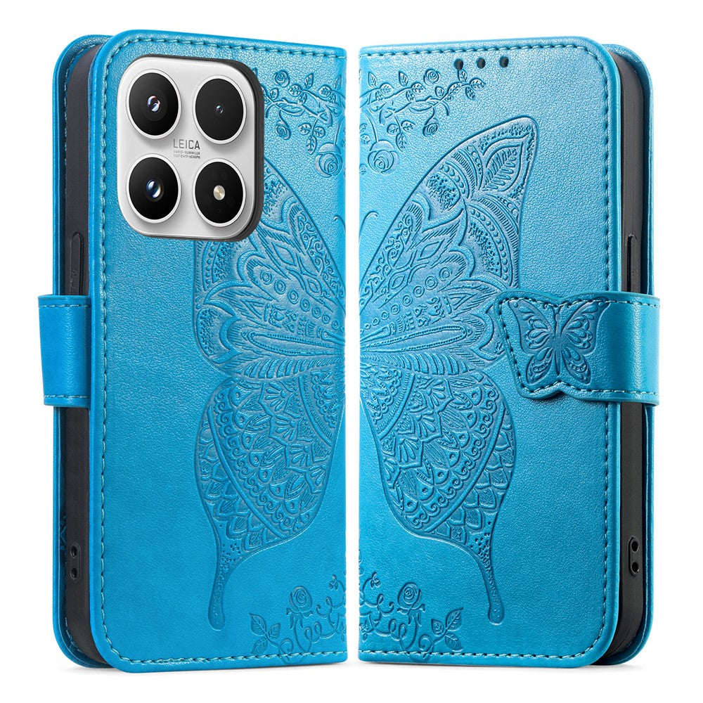 Xiaomi 17 Max-skal med rem, fjärilsmönster, PU-läder, plånboksfodral