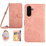 For Samsung Galaxy S26+ Case Butterfly Flower Imprint Leather Phone Cover with Shoulder Strap