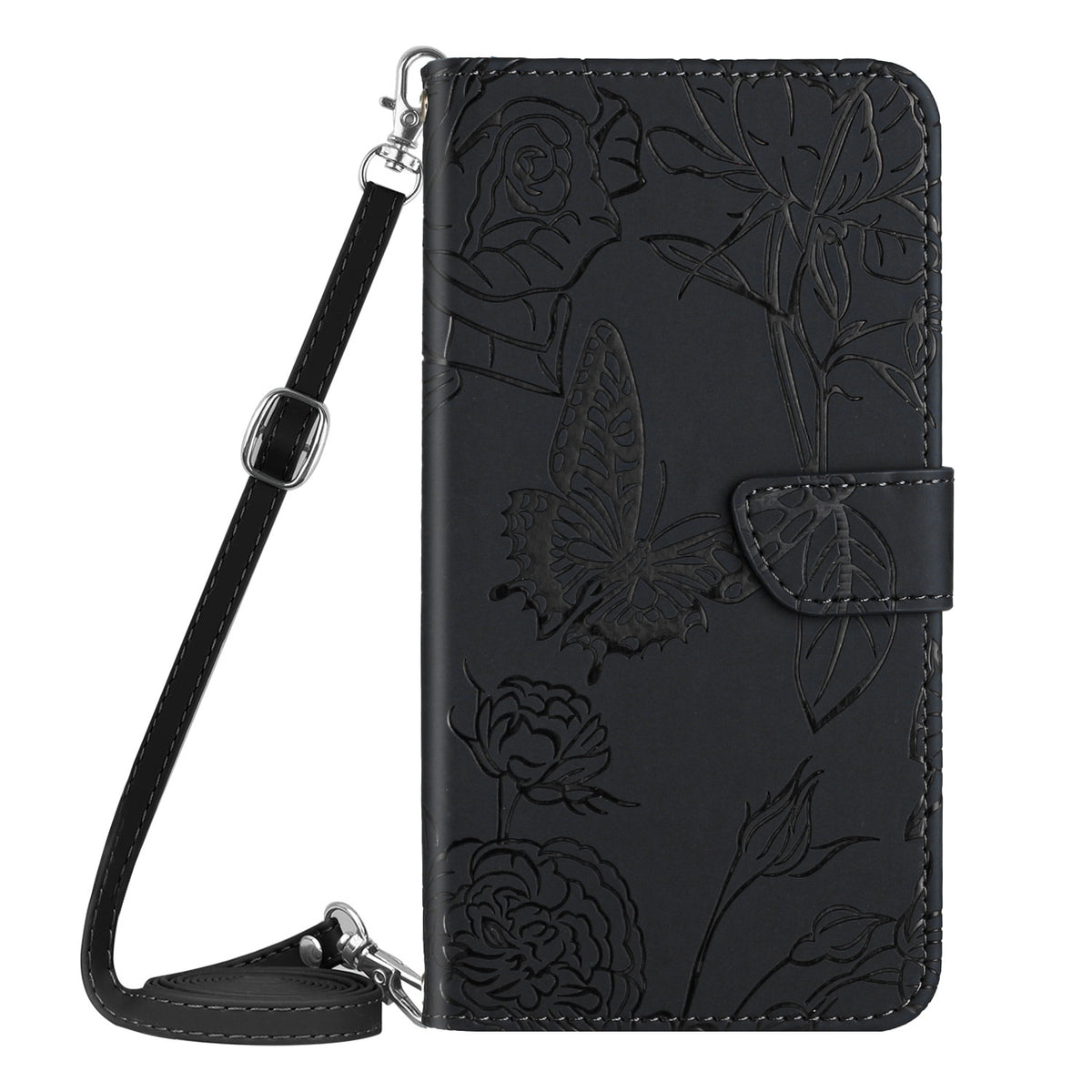 Til Samsung Galaxy S26 FE Cover Sommerfugl Blomst Trykt Læder Telefoncover med Skulderrem
