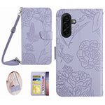 Til Samsung Galaxy S26 FE Cover Sommerfugl Blomst Trykt Læder Telefoncover med Skulderrem