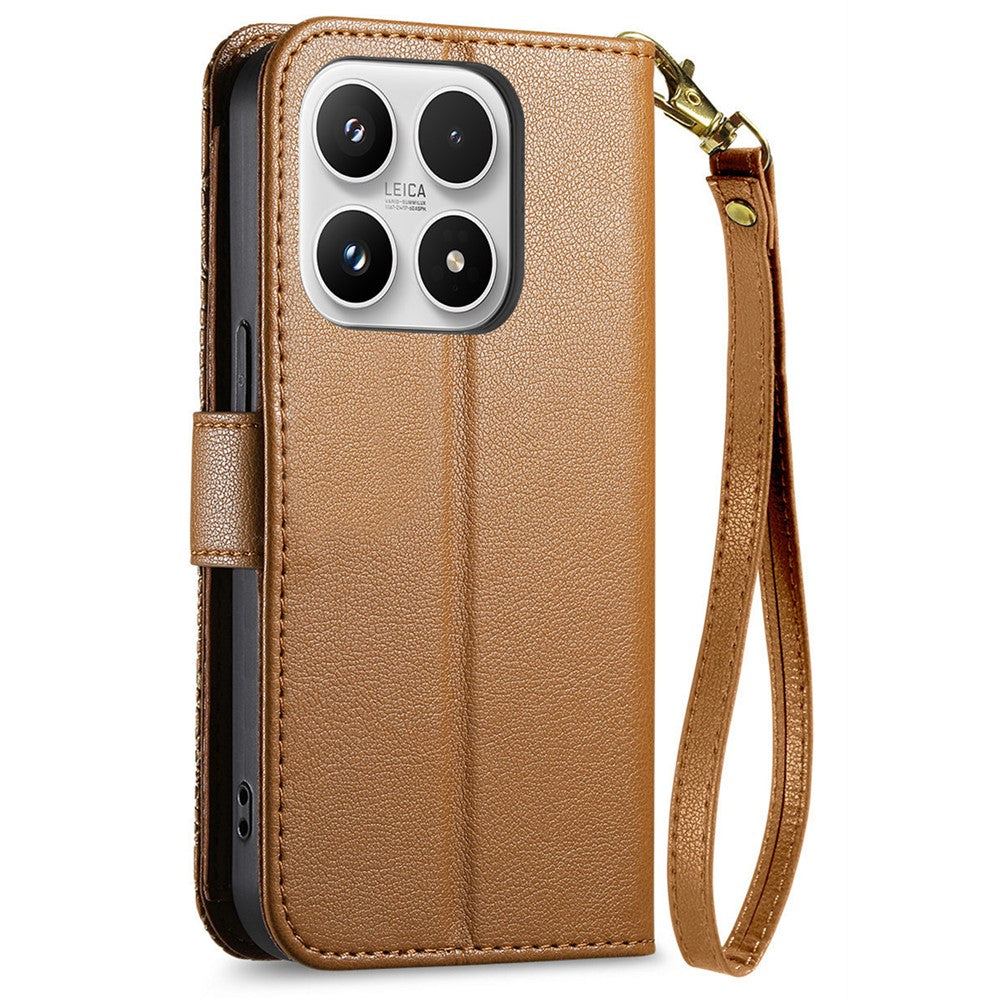 For Xiaomi 17 Max Case Floral Leaf Pattern Multi Card Slots Zipper Leather Phone Cover with Wrist Strap