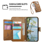 For Xiaomi 17 Max Case Floral Leaf Pattern Multi Card Slots Zipper Leather Phone Cover with Wrist Strap