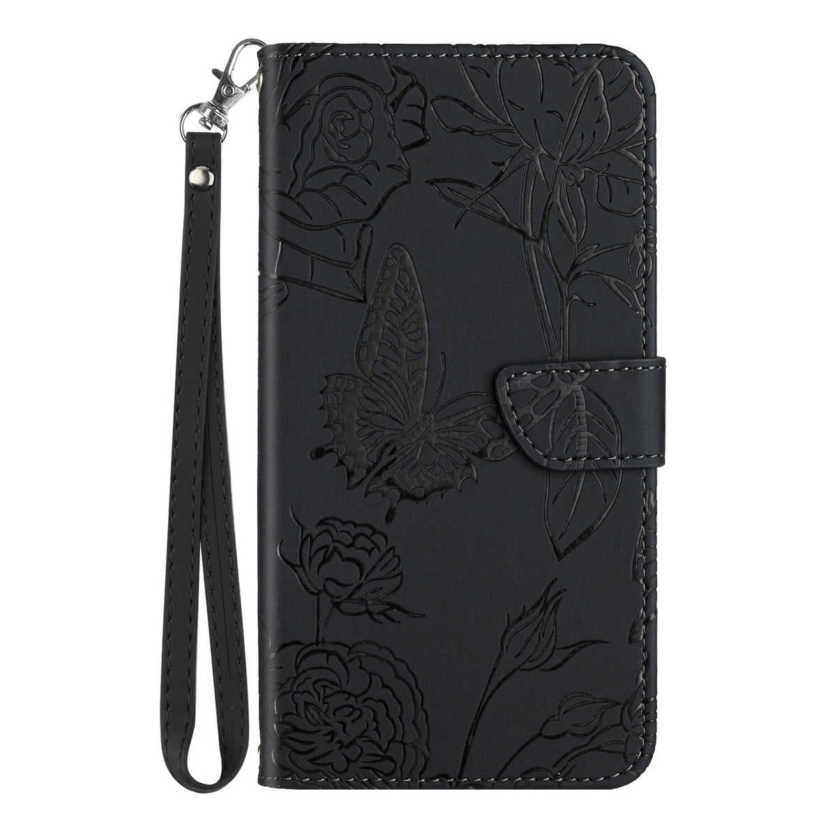 Til Samsung Galaxy S26 FE Cover med Håndledsrem Sommerfugleblomst Præget Læder Telefoncover