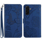 Til Samsung Galaxy S26 FE Cover med Håndledsrem Sommerfugleblomst Præget Læder Telefoncover