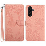 Til Samsung Galaxy S26 FE Cover med Håndledsrem Sommerfugleblomst Præget Læder Telefoncover